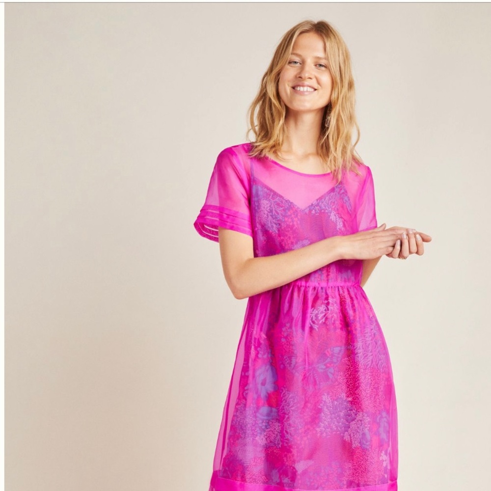 NWT Anthropologie Gabrielle Silk Organza Midi Dress with Detachable Slip Dress
